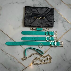 Honey Birdette KUKURO Jade Bondage Leather Cuffs Collar with Leash Rare